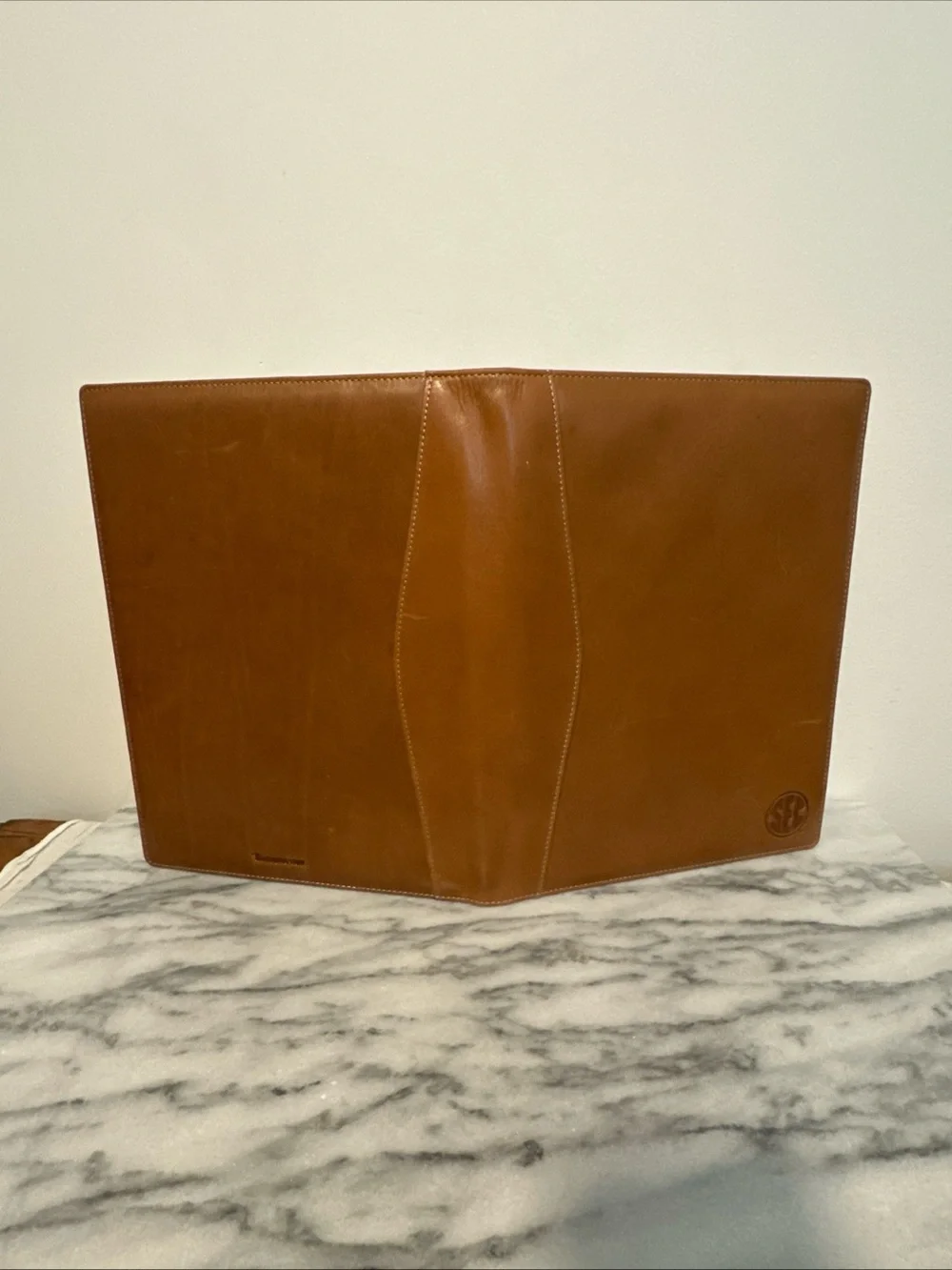 Executive Tan Leather Portfolio with Embossed Monogram